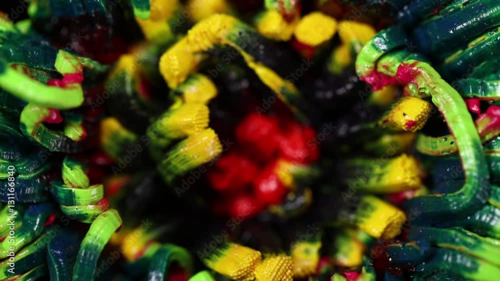 Slowly revolving colorful flower made by pigments Slowly revolving colorful flower made by pigments