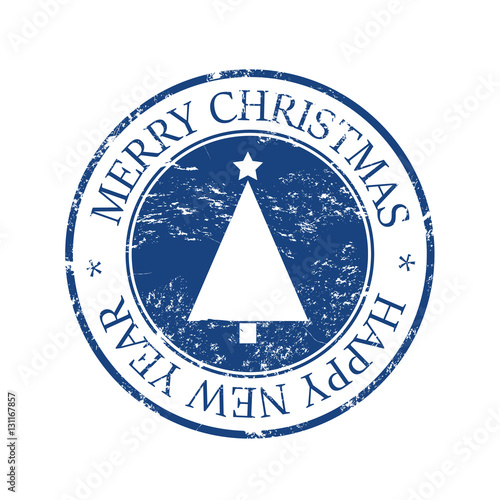 Печать Merry Christmas с елкой vector
