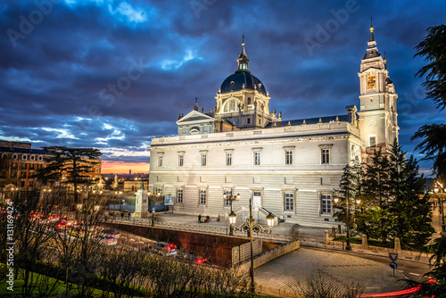 Almudena Cathedral in Madrid at dusk photo