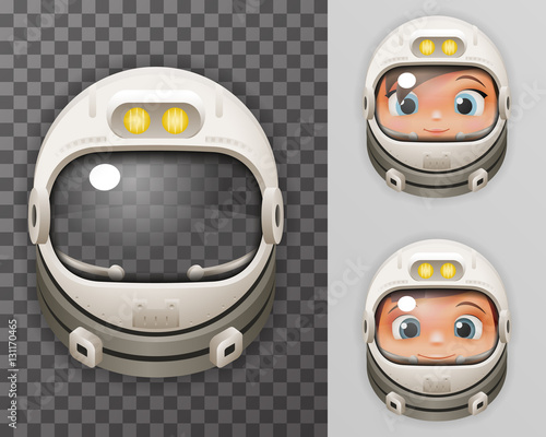 Cosmonaut Helmet Realistic 3d Astronaut Spaceman Boy Girl Tantamareska Poster Transperent Glass Background Icon Template Mock Up Design Vector Illustration