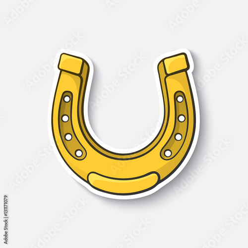 Vector illustration. Golden horseshoe for good luck. Cartoon funny sticker in comic style with contour. Decoration for greeting cards, posters, patches and prints for clothes, flyers, emblems