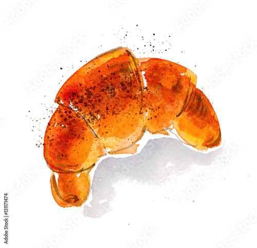 fresh croissant isolated watercolor illustration. hand drawn tra photo