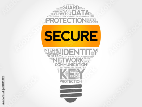 SECURE bulb word cloud collage, business concept background photo