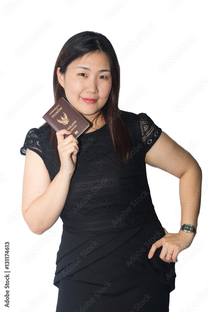 Beautiful young woman holding a passport isolated on white background
Beautiful young woman holding a passport isolated on white background