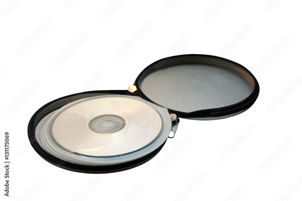 Open metal pocket for storing CD discs on white Open metal pocket for storing CD discs on white