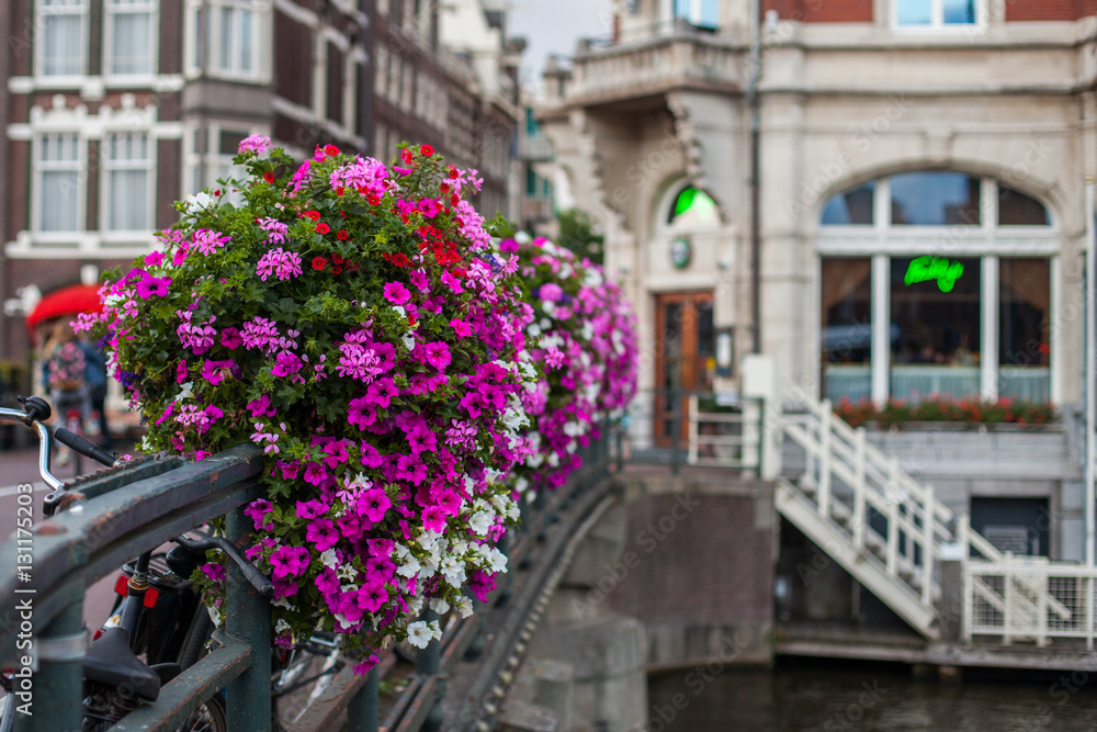 Flowers on the bridge in Amsterdam