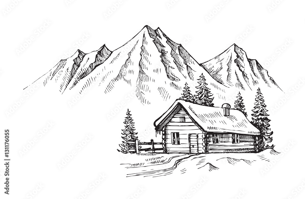 Fototapeta premium Ręcznie rysowane góry