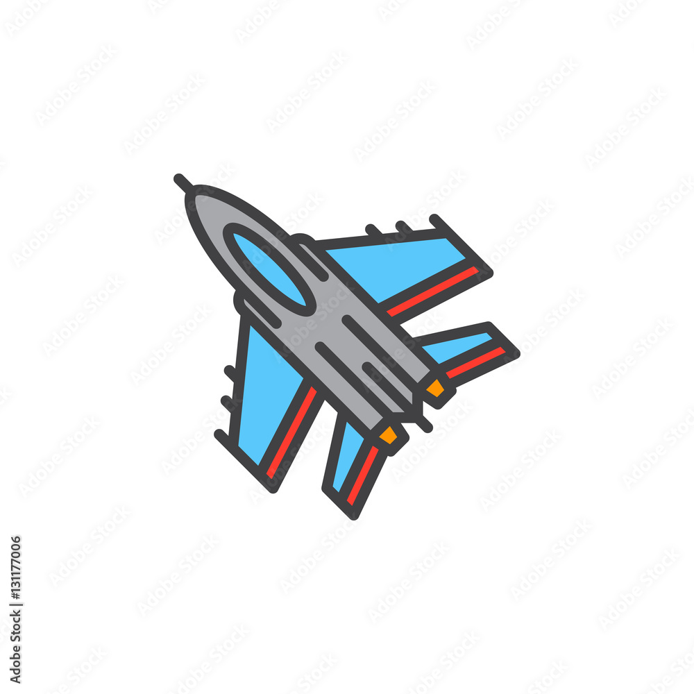 Jet fighter aircraft line icon, filled outline vector sign, linear pictogram isolated on white. Symbol, logo illustration Jet fighter aircraft line icon, filled outline vector sign, linear pictogram isolated on white. Symbol, logo illustration