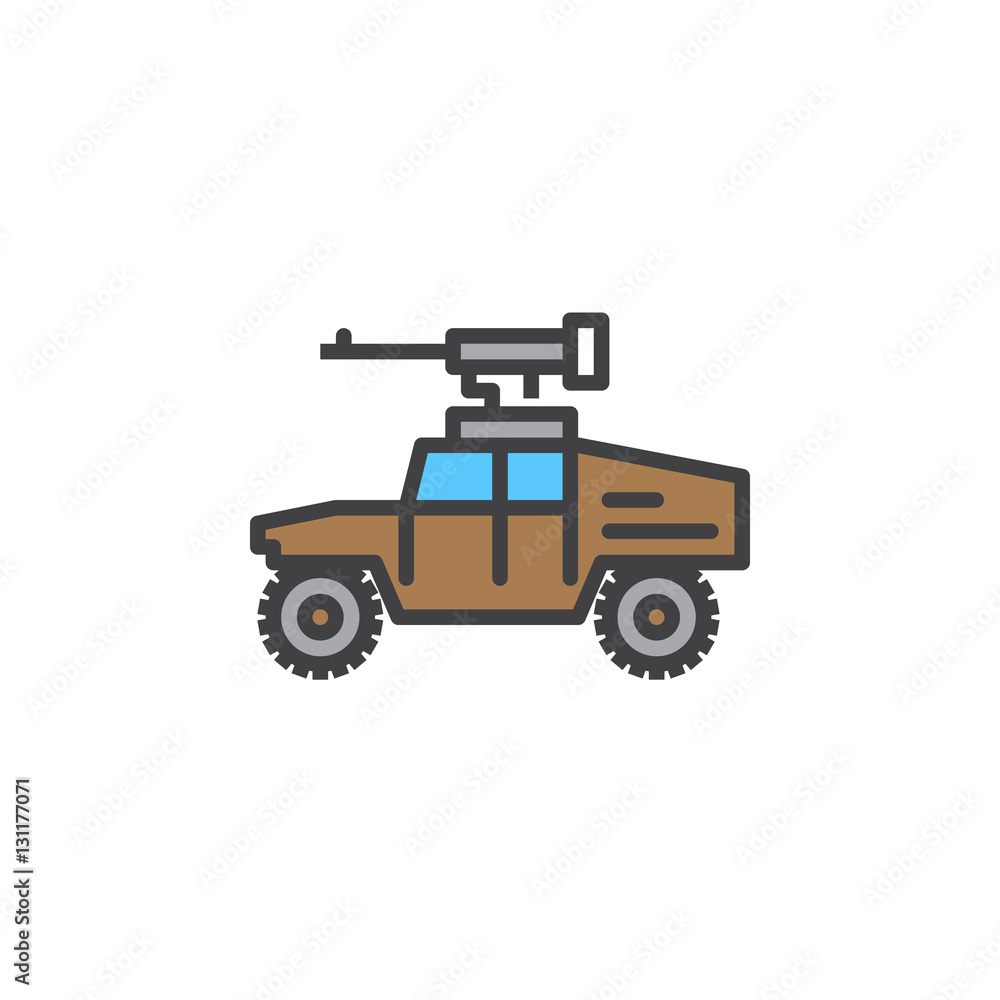 Vehicle mounted machine gun line icon, filled outline vector sign, linear colorful pictogram isolated on white. Symbol, logo illustration
