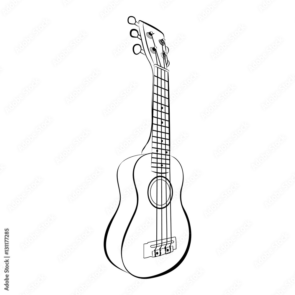 Ukulele guitar, cartoon vector and illustration, black and white, hand  drawn, sketch style, isolated on white background. Stock Vector | Adobe  Stock