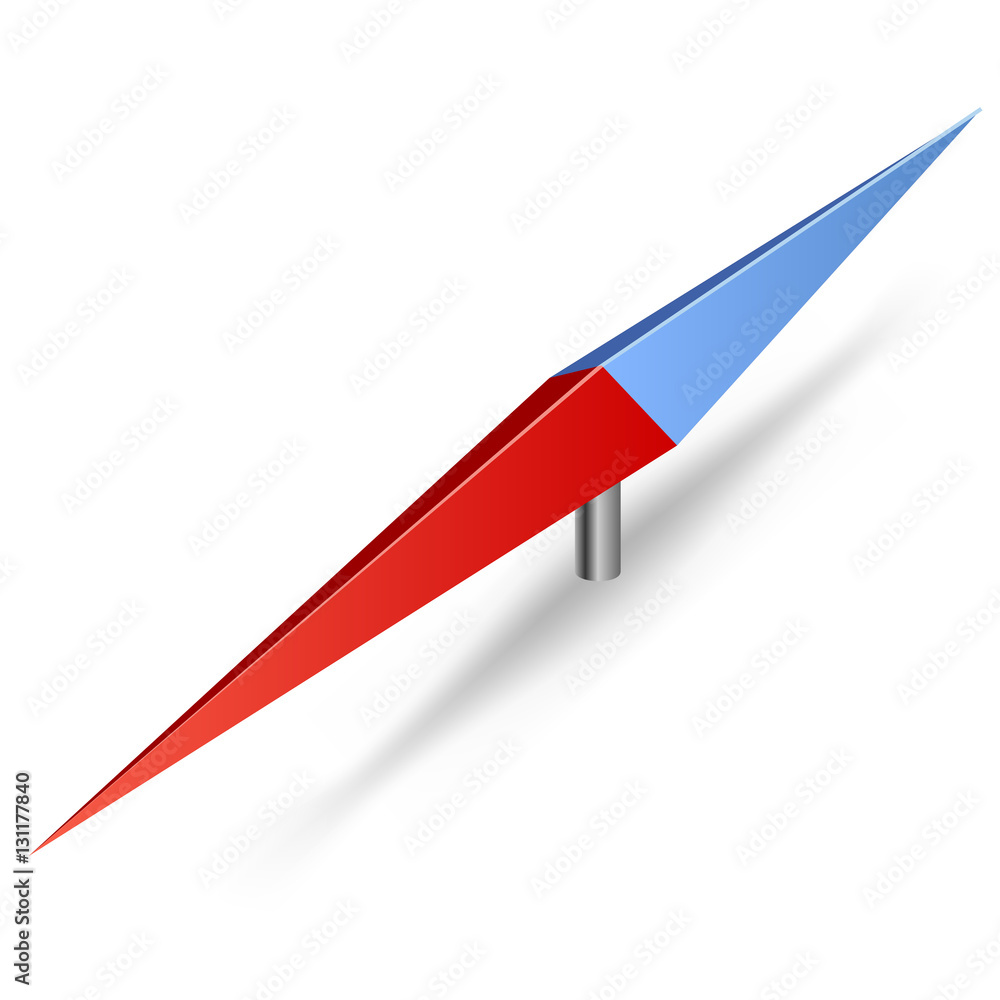 3D red and blue compass arrow isolated on white background. 3D red and blue compass arrow isolated on white background.