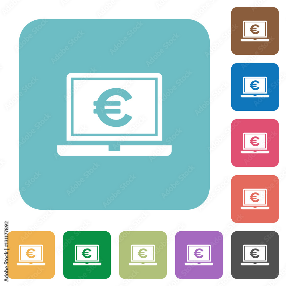Laptop with Euro sign rounded square flat icons Laptop with Euro sign rounded square flat icons
