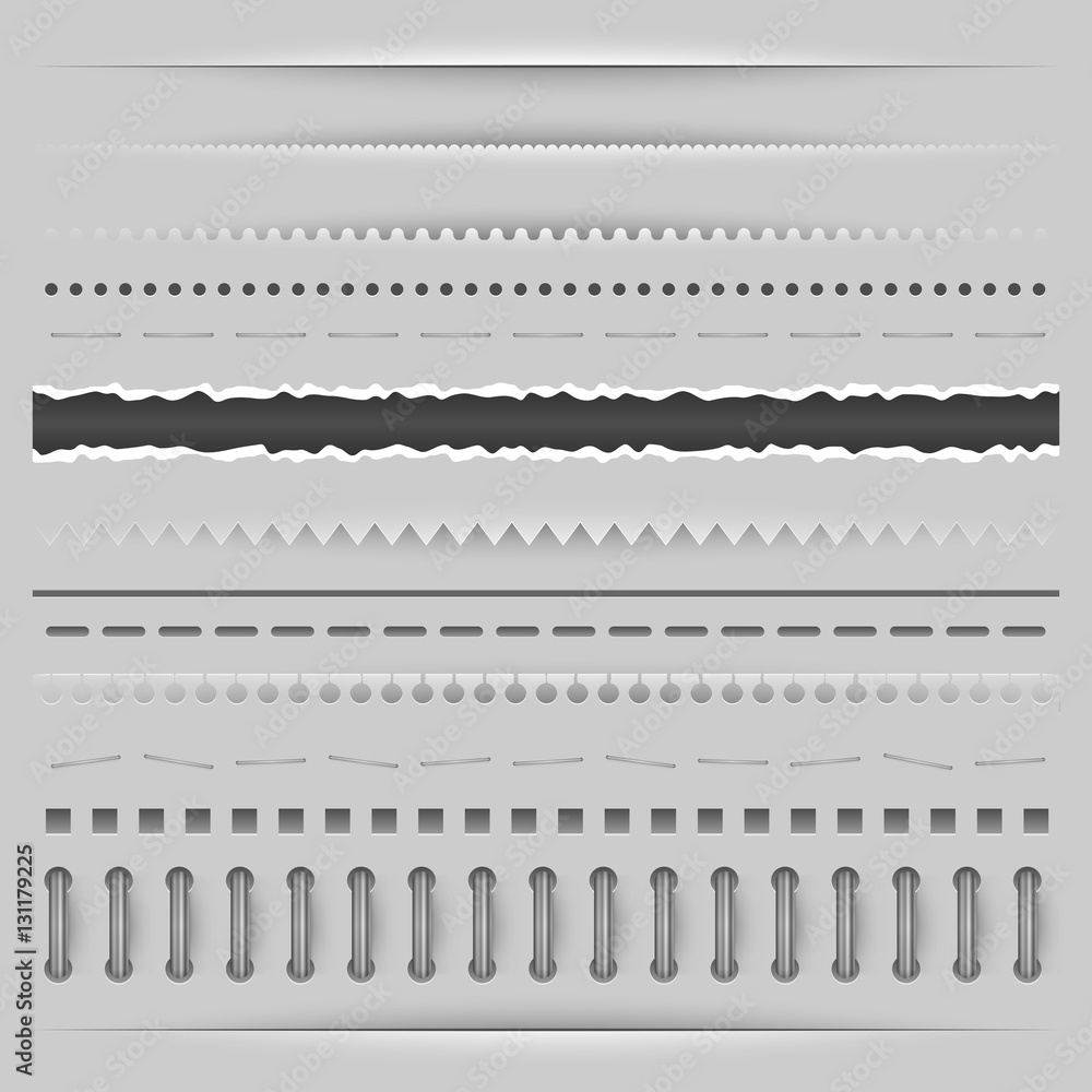 Paper cut, torn and perforation dividers vector template.