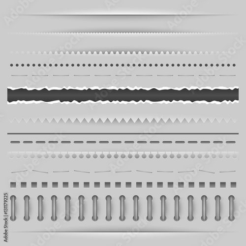 Paper cut, torn and perforation dividers vector template.