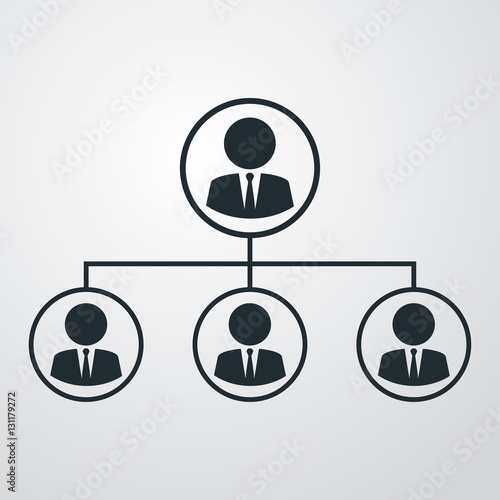 Icono plano organigrama horizontal en fondo degradado
