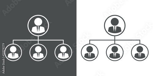 Icono plano organigrama horizontal en gris y blanco