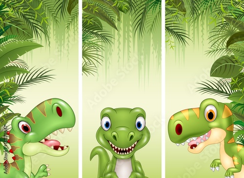 Fototapeta Naklejka Na Ścianę i Meble -  Set of three cartoon dinosaur