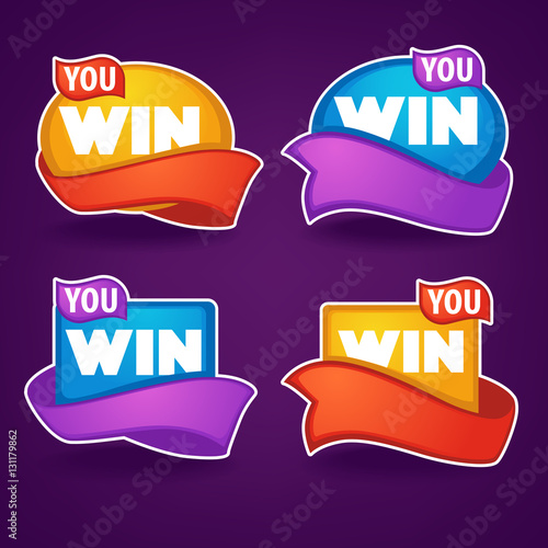 You win , vector congratulation stickers, emblems and banners on