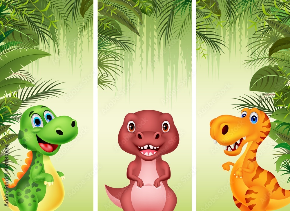 Fototapeta premium Set of three cartoon dinosaurs