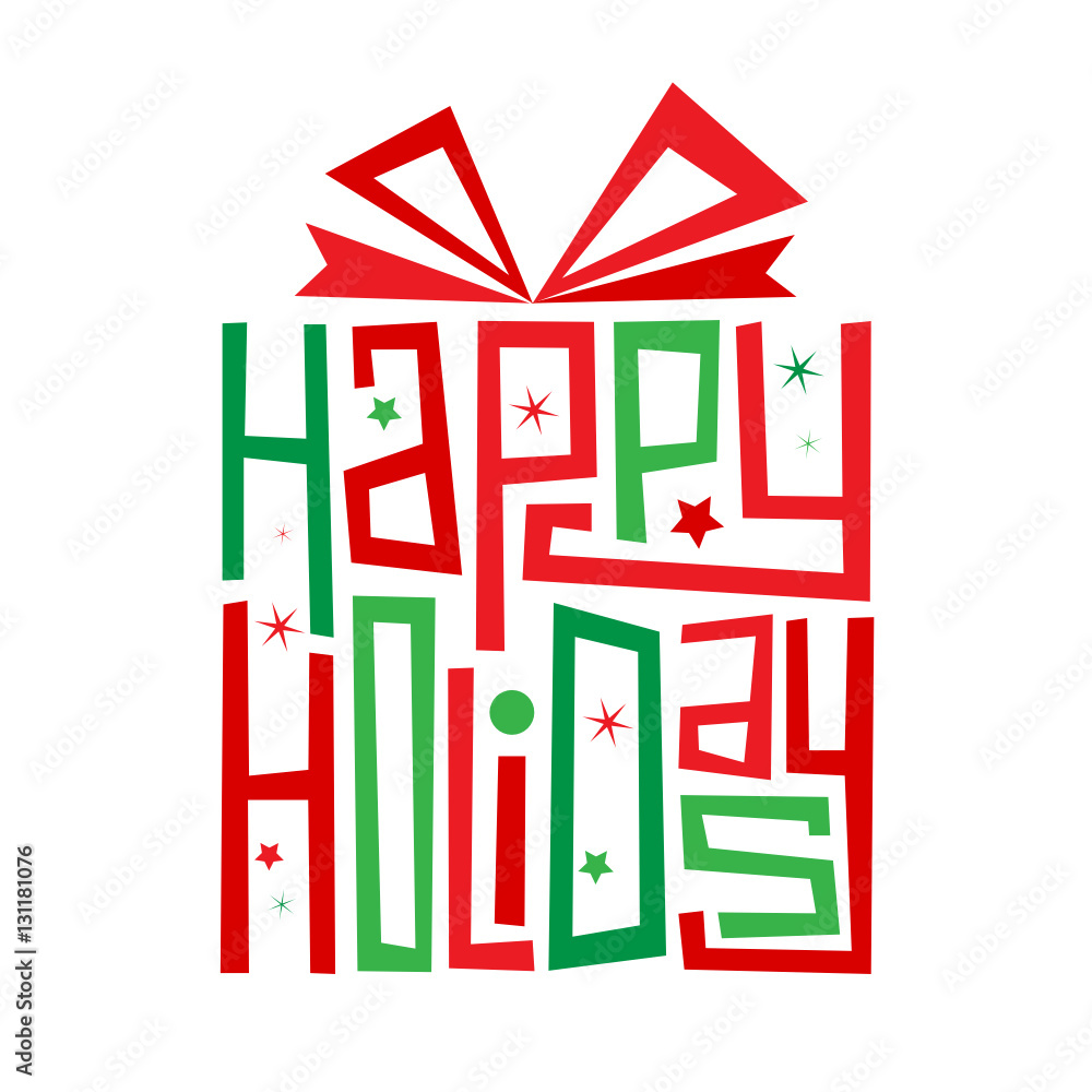 Fototapeta premium HAPPY HOLIDAYS gift with ribbon