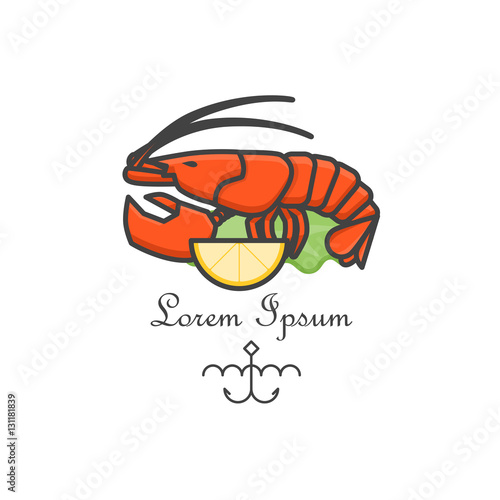 Red lobster logo. Vector line art illustration. Bar badge