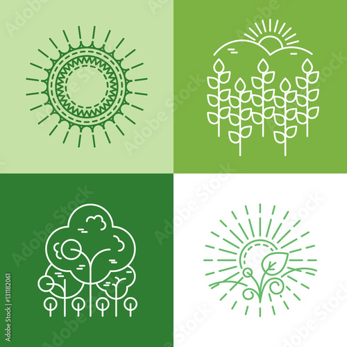 Vector ecology and organic icons and logos in outline style - abstract design elements and signs