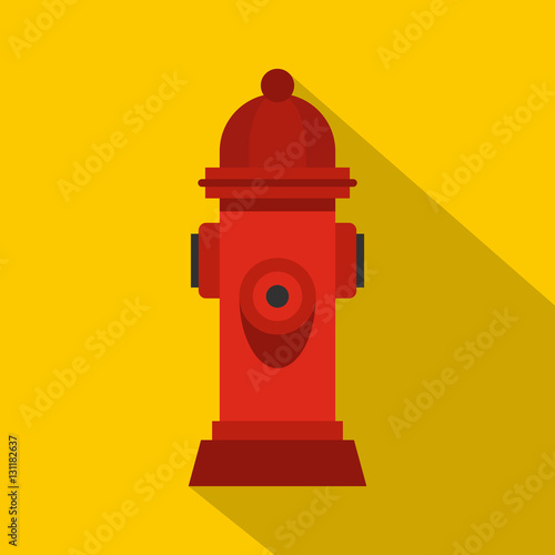 Red fire hydrant icon. Flat illustration of red fire hydrant vector icon for web isolated on yellow background