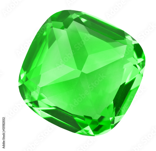 transparent green emerald gem on white