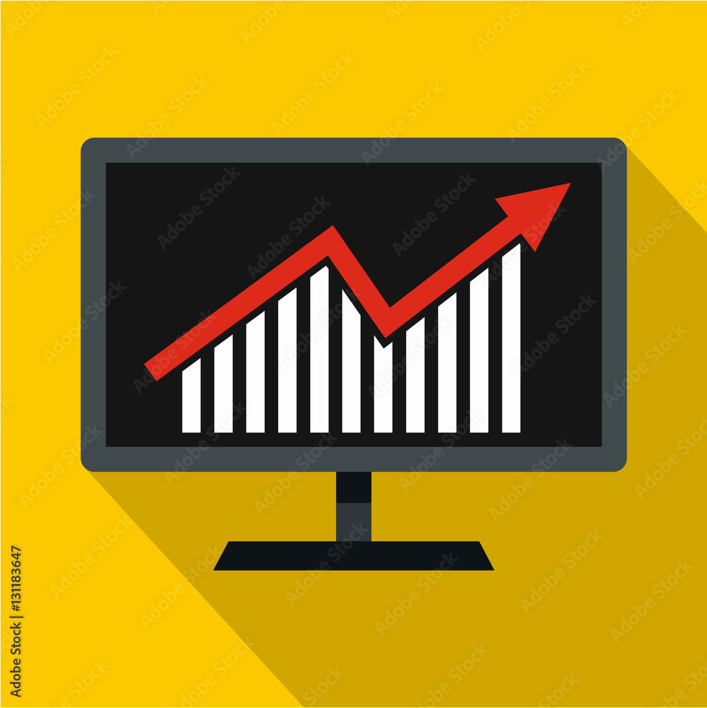 Statistics on monitor icon. Flat illustration of statistics on monitor vector icon for web Statistics on monitor icon. Flat illustration of statistics on monitor vector icon for web