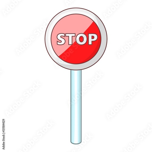 Red stop sign icon. Cartoon illustration of red stop sign vector icon for web