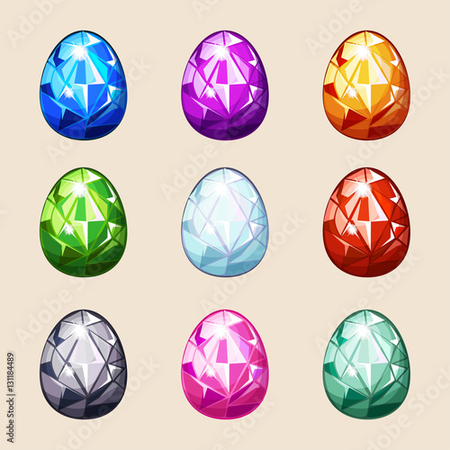 cartoon Colorful crystal Easter eggs in vector game elements