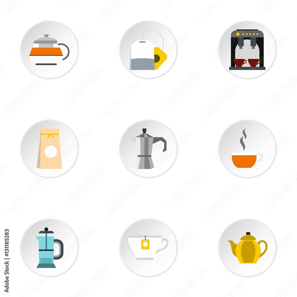 Fototapeta premium Types of drinks icons set. Flat illustration of 9 types of drinks vector icons for web