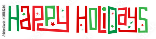 HAPPY HOLIDAYS banner in hand-drawn letters with stars