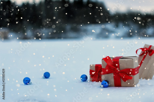 on the snow gift box ball landscape snowflake © alexkich