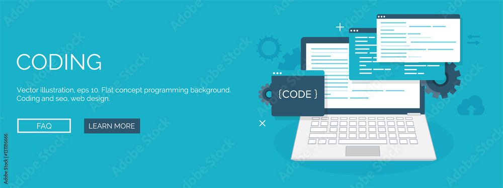 Vector illustration. Flat background. Coding, programming. SEO. Search ...