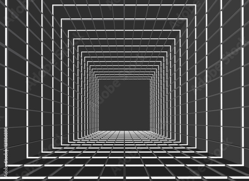 Abstract vector tunnel perspective grid. Modern archtectural background.