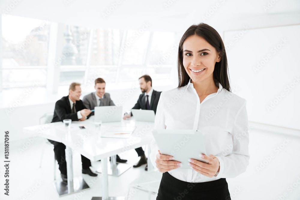 Woman with business group on background