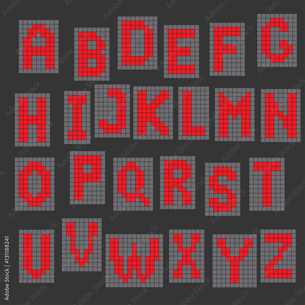 Alphabet. set of electronic letters. scoreboard. on a dark background . vector illustration .