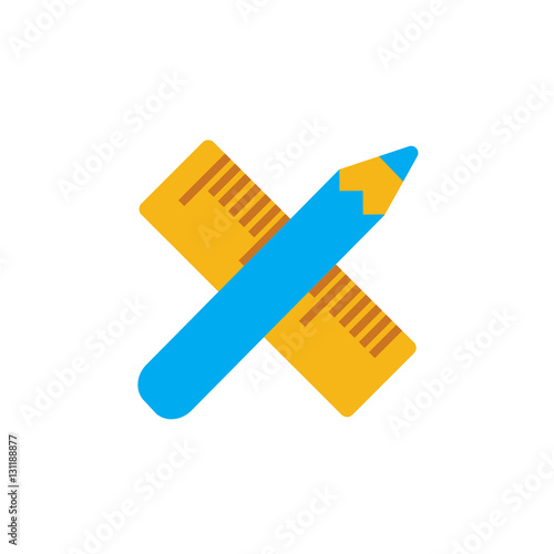 Vector icon or illustration with crossed pencil and ruler tool in material design style