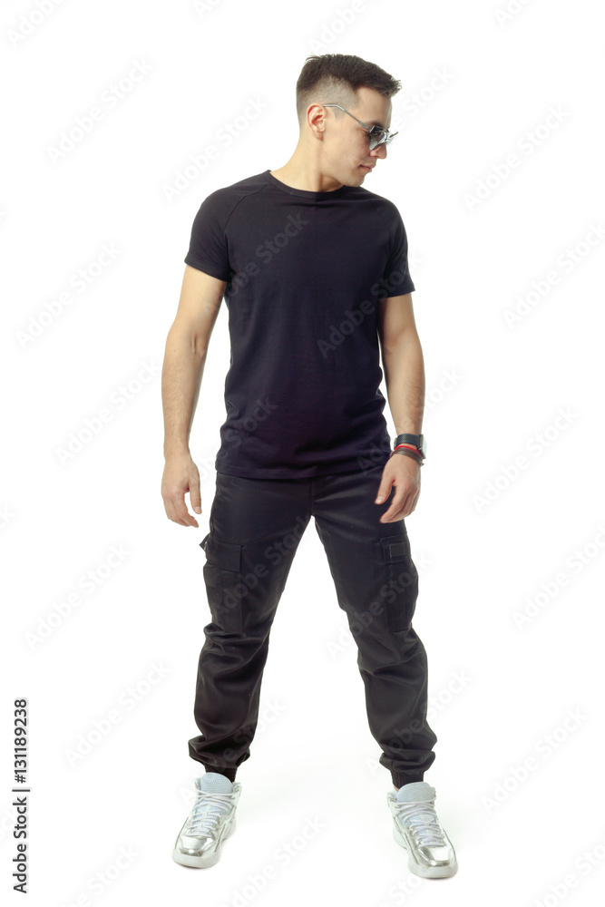 Portrait of young trendy man wearing sunglasses isolated Portrait of young trendy man wearing sunglasses isolated