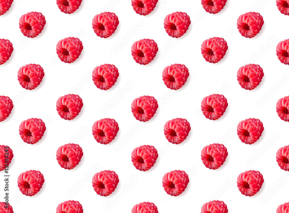 Vector realistic raspberry seamless pattern isolated Vector realistic raspberry seamless pattern isolated