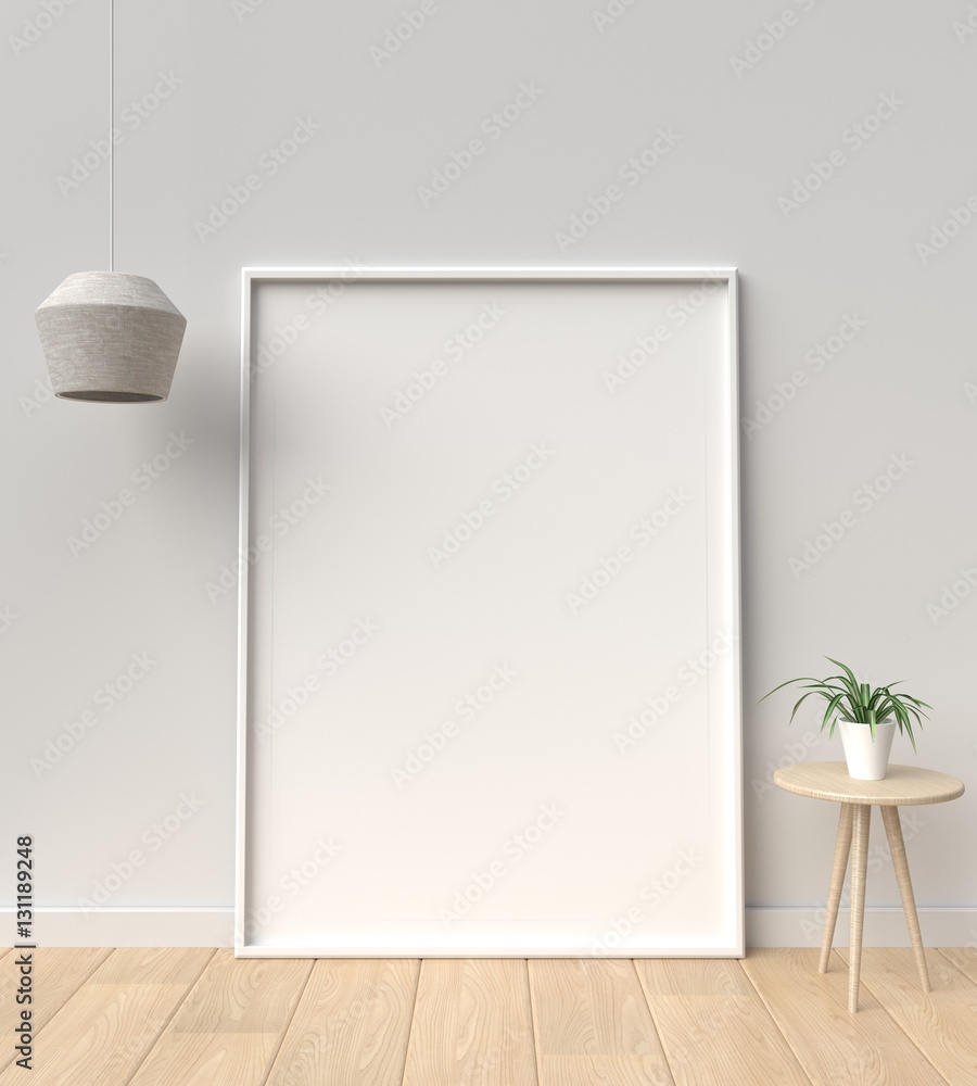 Table and white picture frame,3D rendering Table and white picture frame,3D rendering