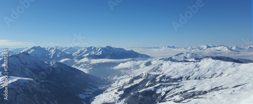 Views across the Zermatt Glacier and ski resort and high Switzerland alpine peaks