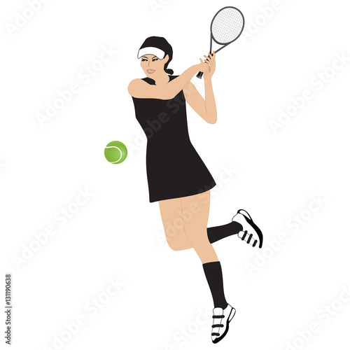 Tennis sportswoman ball racket isolated white background vector illustration © istorsvetlana