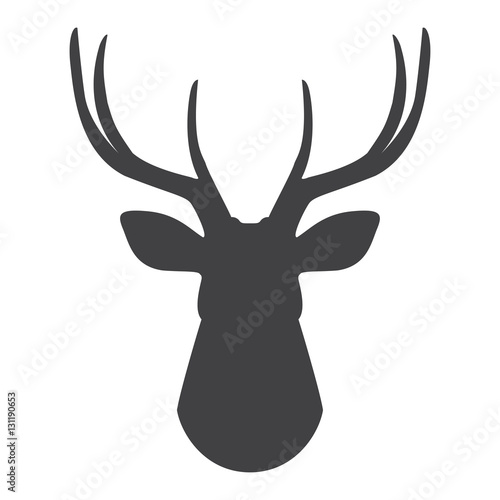 Black silhouette of deer's head on a white background. Vector illustration