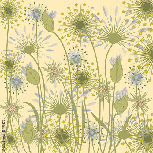 wildflowers background pale blue beige art creative vector