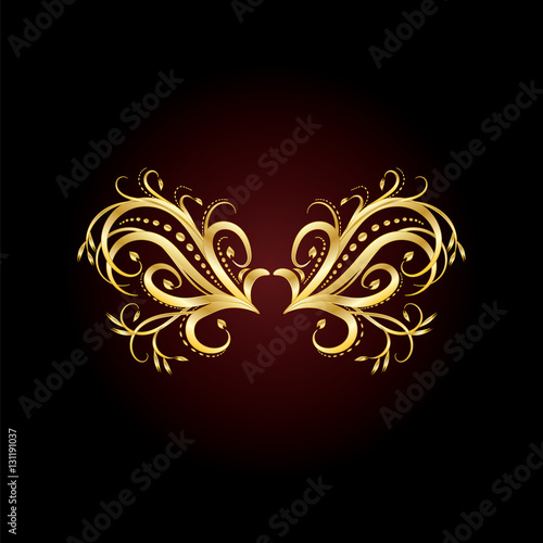 golden vintage art decoration element isolated black and red background for text design vector illustration
