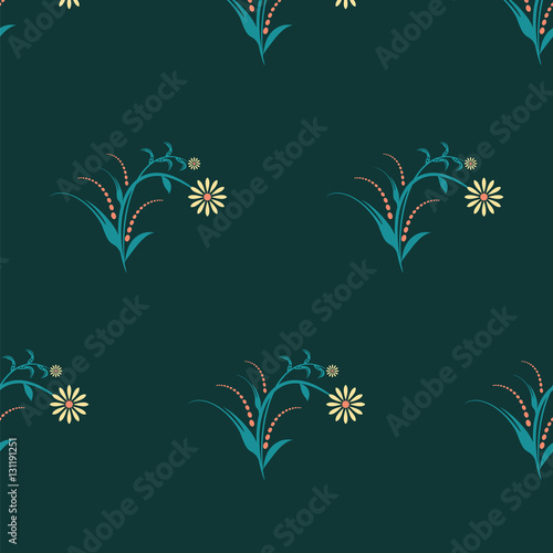 pattern abstract little wild flowers on a dark green background vector