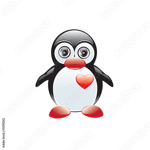 Fototapeta Naklejka Na Ścianę i Meble -  Penguin toy red heart isolated on white background art creative vector element for design