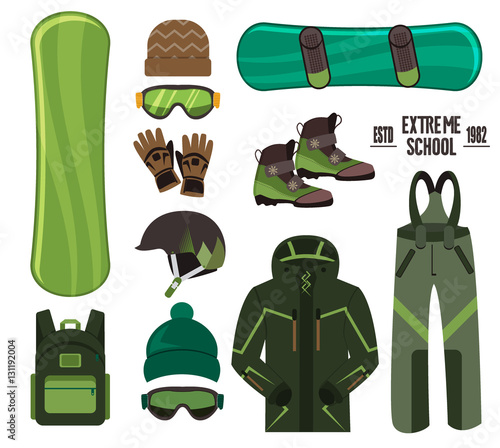 Snowboard with strap-in bindings and stomp pad.